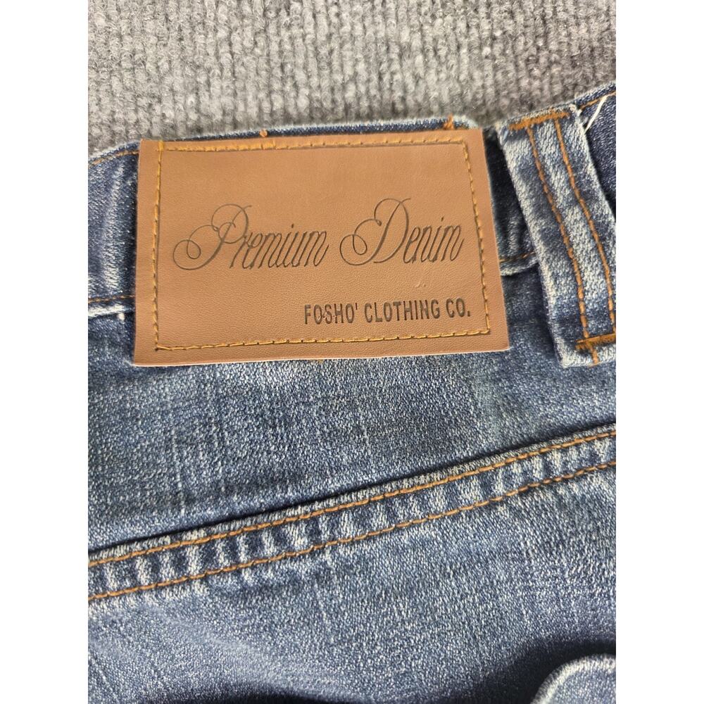 Mens Fosho Premium Collection Baggy Jeans 48x33 Wide Leg Denim Blue - Picture 4 of 10